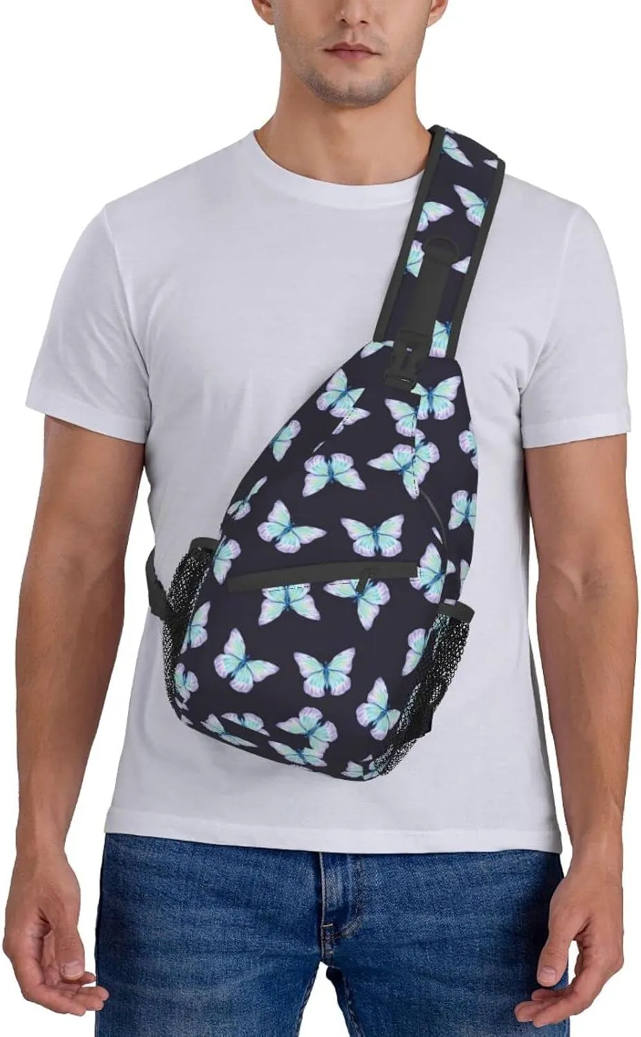 Meadow Blue Butterflies Sling Bag for Women Men Crossbody Backpack Hiking Travel Daypack Chest Shoulder Bag with Adjustable Strap