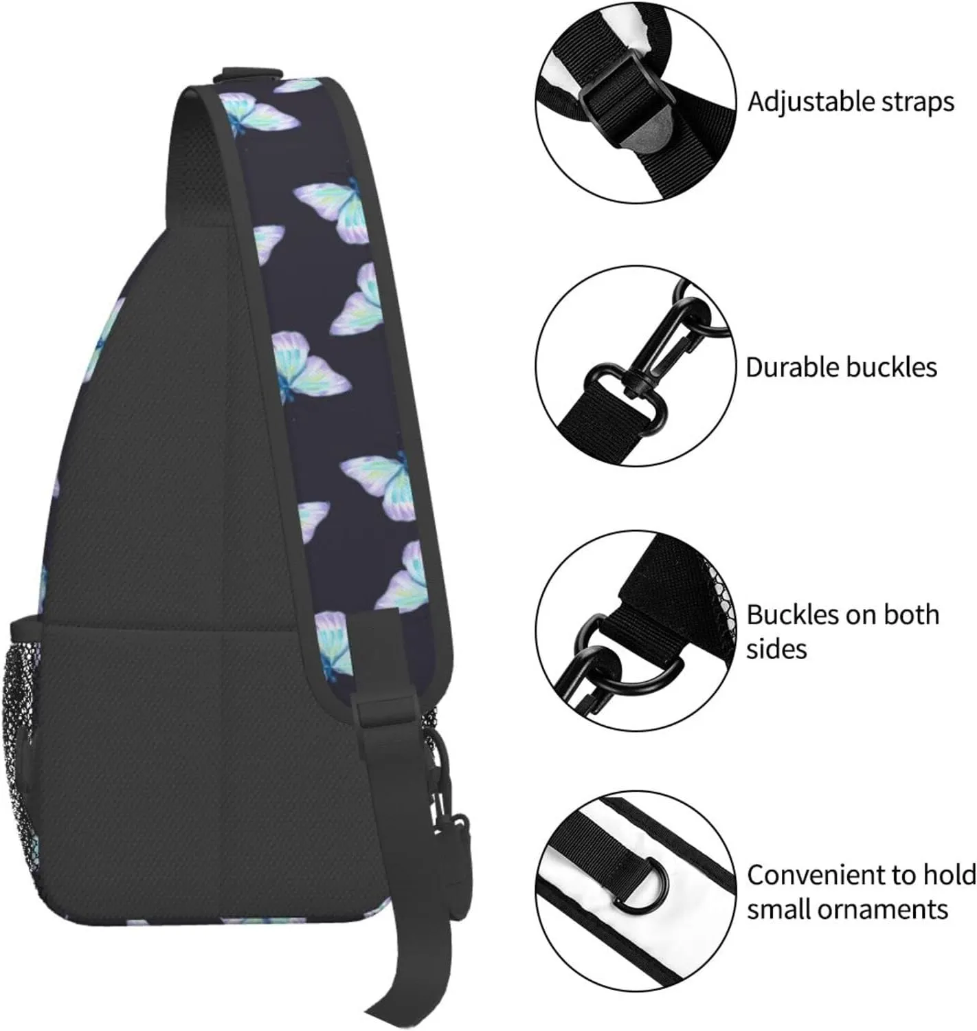 Meadow Blue Butterflies Sling Bag for Women Men Crossbody Backpack Hiking Travel Daypack Chest Shoulder Bag with Adjustable Strap
