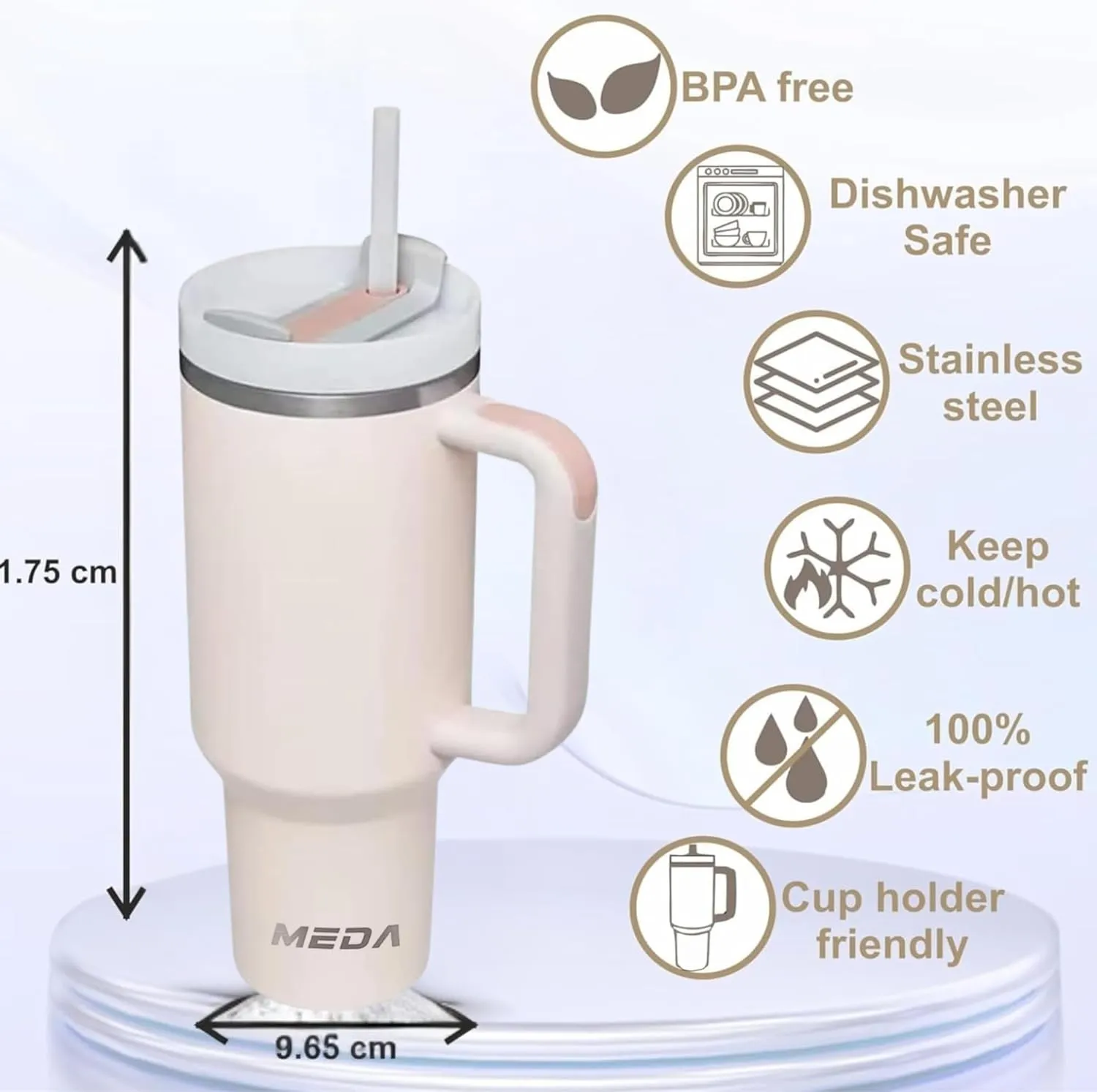 MEDA Tumbler with Lid & Straw 40oz | Leak Proof,Insulated, Reusable Travel Coffee Mug Stainless Steel | Includes Tumbler Accessories Straw Cover   Silicone Boot for Water,Iced Tea,Coffee (Rose, 40oz)