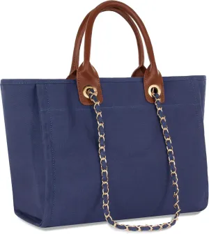 Medium Canvas Tote bag for women Casual Shoulder Work Bag Everything Handbag with Removable Chains