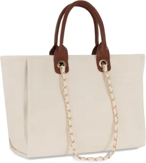 Medium Canvas Tote bag for women Casual Shoulder Work Bag Everything Handbag with Removable Chains
