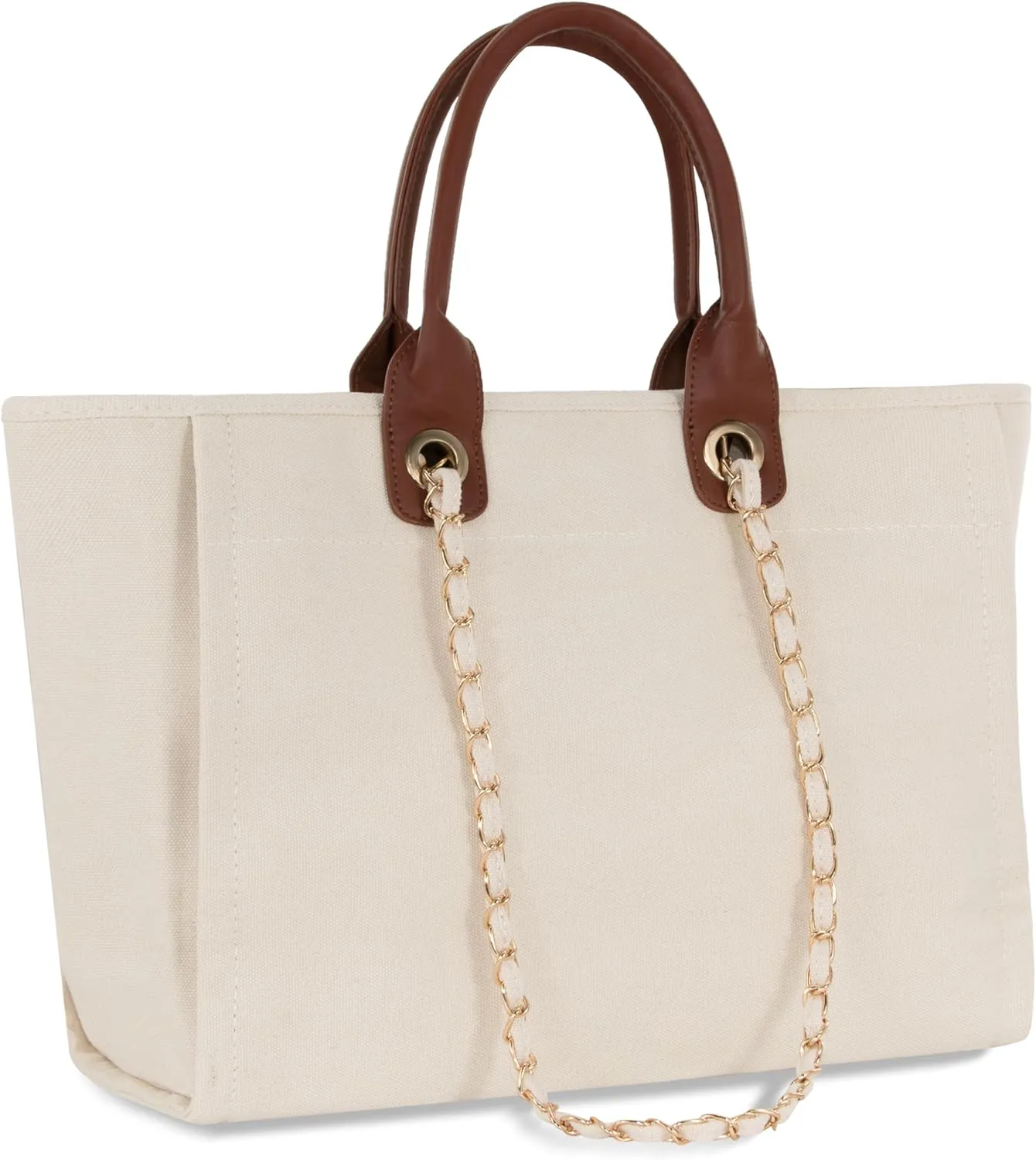Medium Canvas Tote bag for women Casual Shoulder Work Bag Everything Handbag with Removable Chains