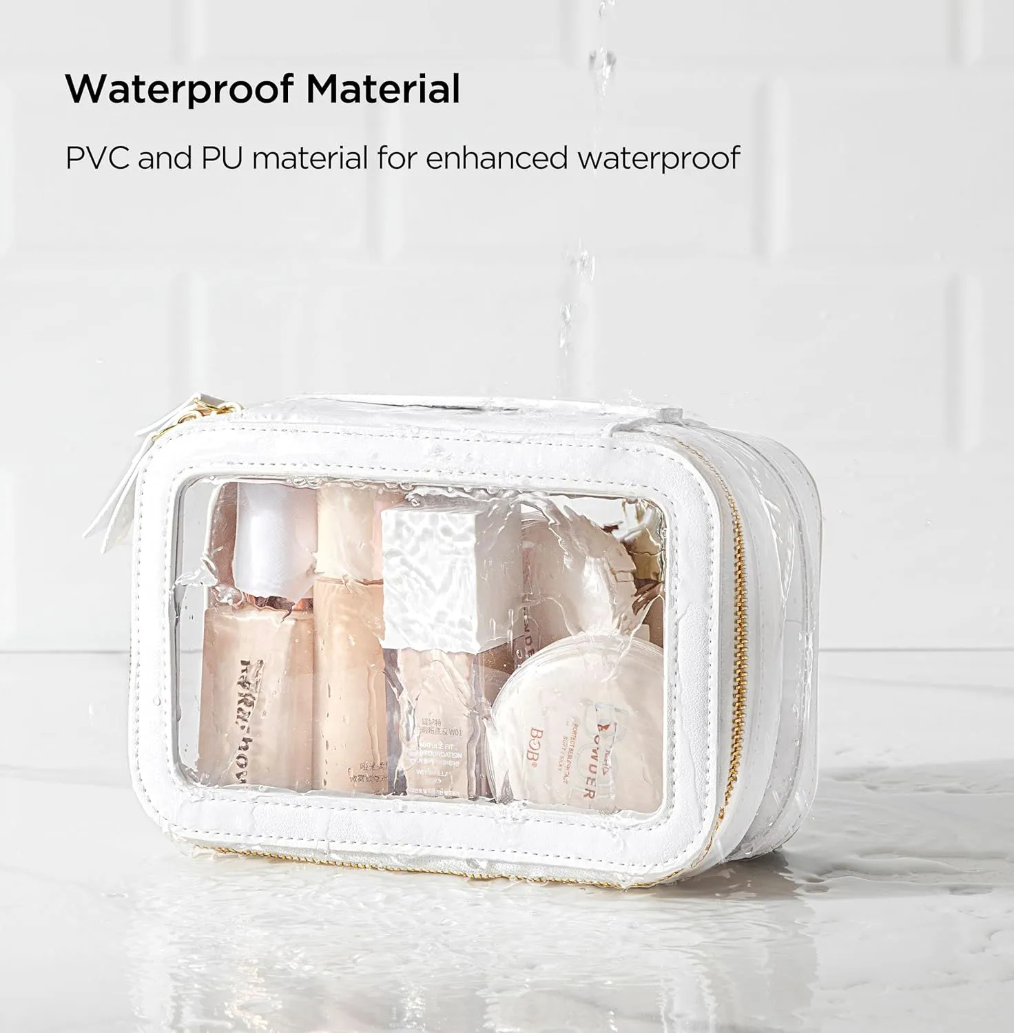 Medium Clear Makeup Bag for Women, Portable Travel Makeup Bag Organizer Waterproof Toiletry Bag Cute Makeup Bags Cosmetic Bag Makeup Pouch, White