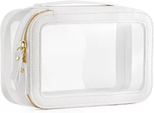 Medium Clear Makeup Bag for Women, Portable Travel Makeup Bag Organizer Waterproof Toiletry Bag Cute Makeup Bags Cosmetic Bag Makeup Pouch, White