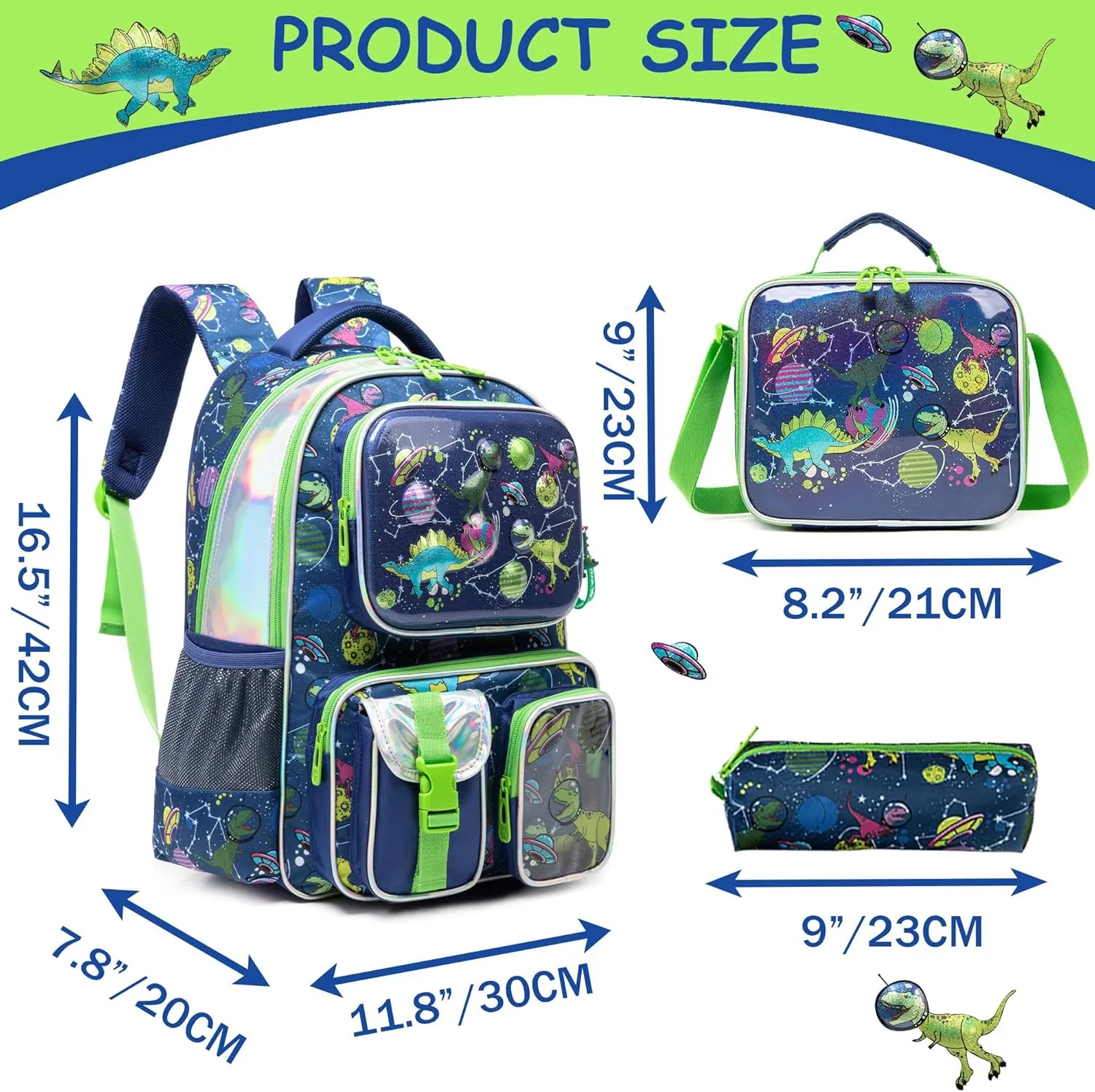 Meetbelify Dinosaur Backpacks for Boys School Backpacks for Elementary Students Ages 8-10 Kids Aesthetic Travel Backpack Large Capacity Laptop Bookbag with Lunch Box 3 in 1 Backpack Set for Boys