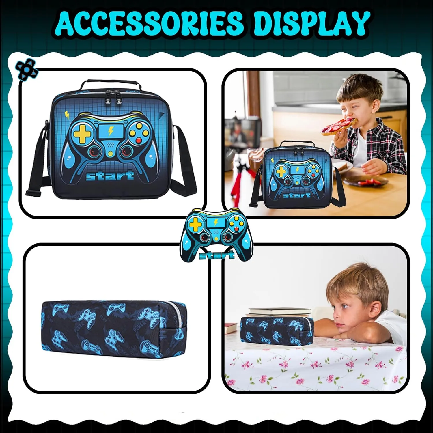 Meetbelify School Backpack for Boys Backpacks for Elementary Students Ages 8-10 Kids Travel Bookbag with Lunch Box Pencil Case 3 in 1 Backpack Set for Boys