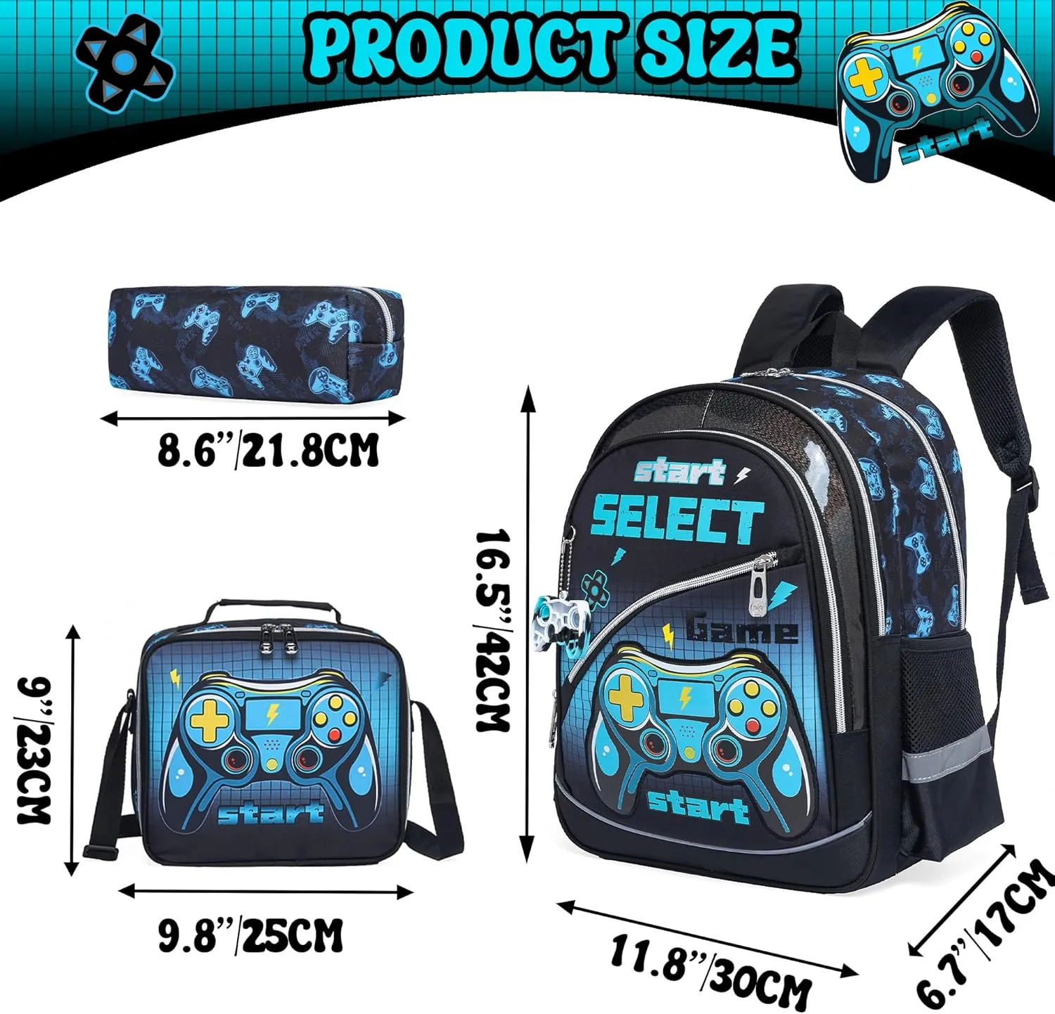 Meetbelify School Backpack for Boys Backpacks for Elementary Students Ages 8-10 Kids Travel Bookbag with Lunch Box Pencil Case 3 in 1 Backpack Set for Boys