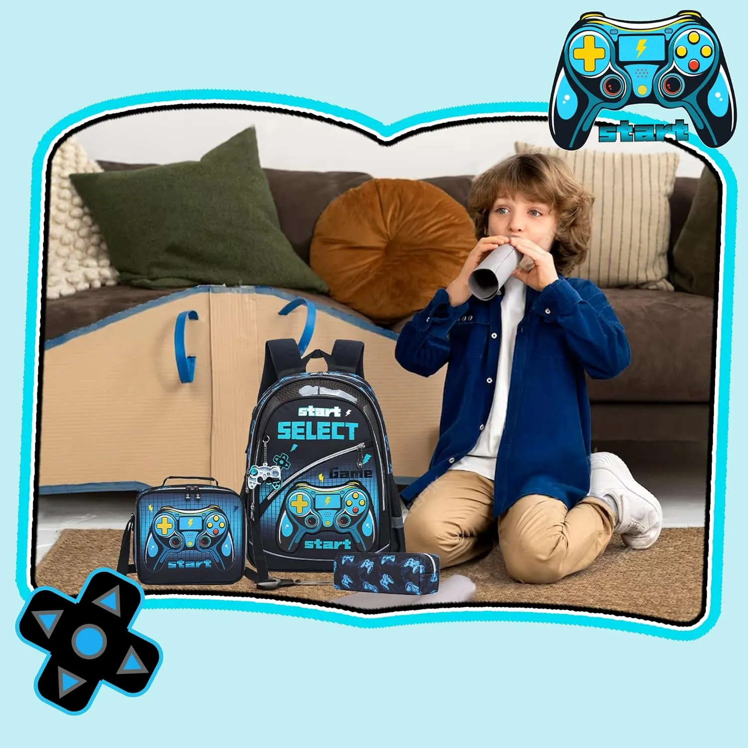 Meetbelify School Backpack for Boys Backpacks for Elementary Students Ages 8-10 Kids Travel Bookbag with Lunch Box Pencil Case 3 in 1 Backpack Set for Boys