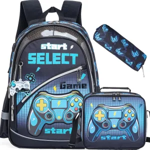Meetbelify School Backpack for Boys Backpacks for Elementary Students Ages 8-10 Kids Travel Bookbag with Lunch Box Pencil Case 3 in 1 Backpack Set for Boys