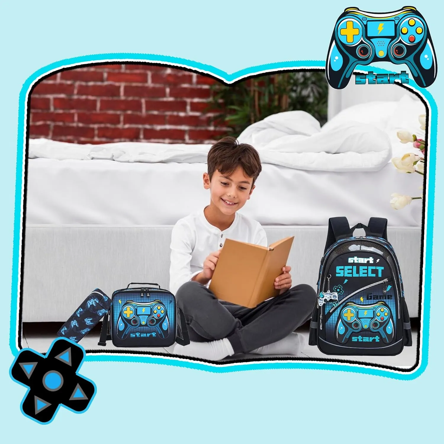 Meetbelify School Backpack for Boys Backpacks for Elementary Students Ages 8-10 Kids Travel Bookbag with Lunch Box Pencil Case 3 in 1 Backpack Set for Boys
