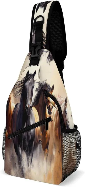 Men & Women Gym Bags Sack Daypack Outdoor Backpack, for Wild Animal Horses Painting Sling Bag Backpack Rope Bag for Business Travel Hiking - Unbalance Camera Case