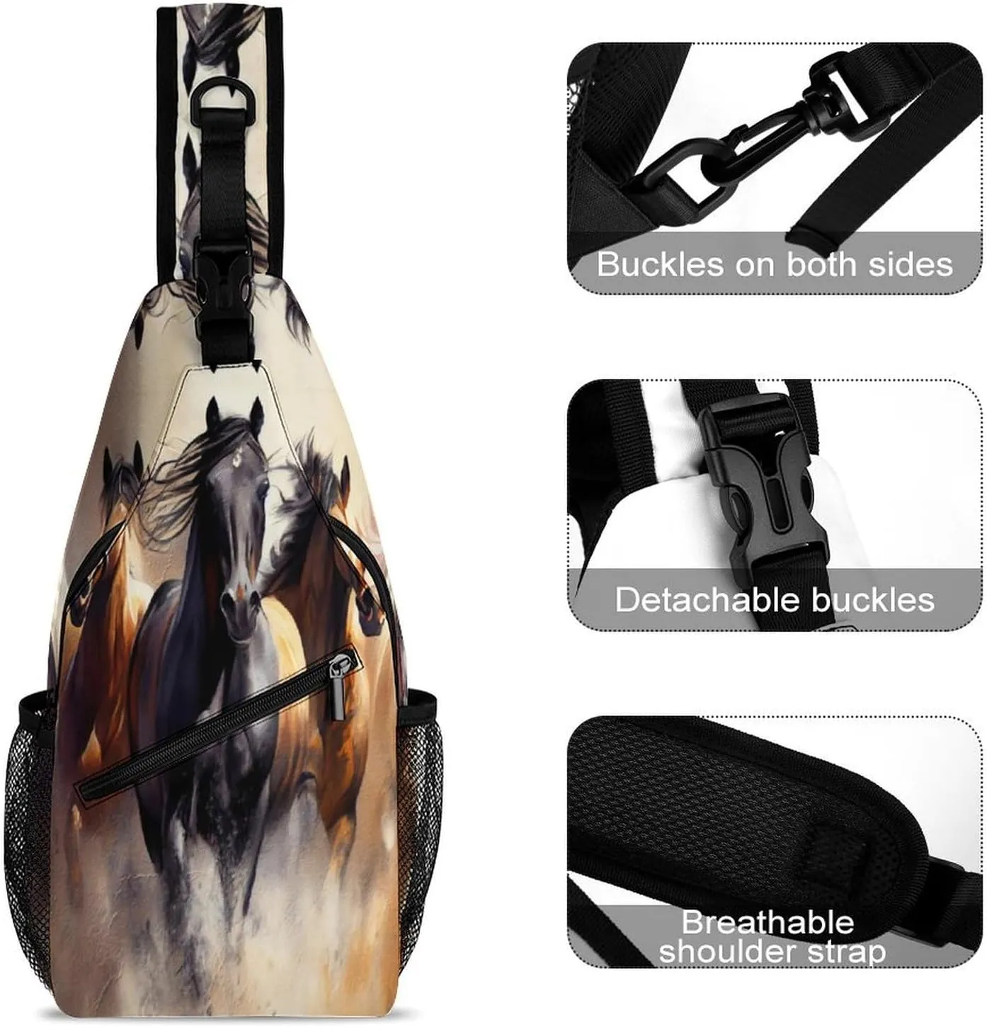 Men & Women Gym Bags Sack Daypack Outdoor Backpack, for Wild Animal Horses Painting Sling Bag Backpack Rope Bag for Business Travel Hiking - Unbalance Camera Case