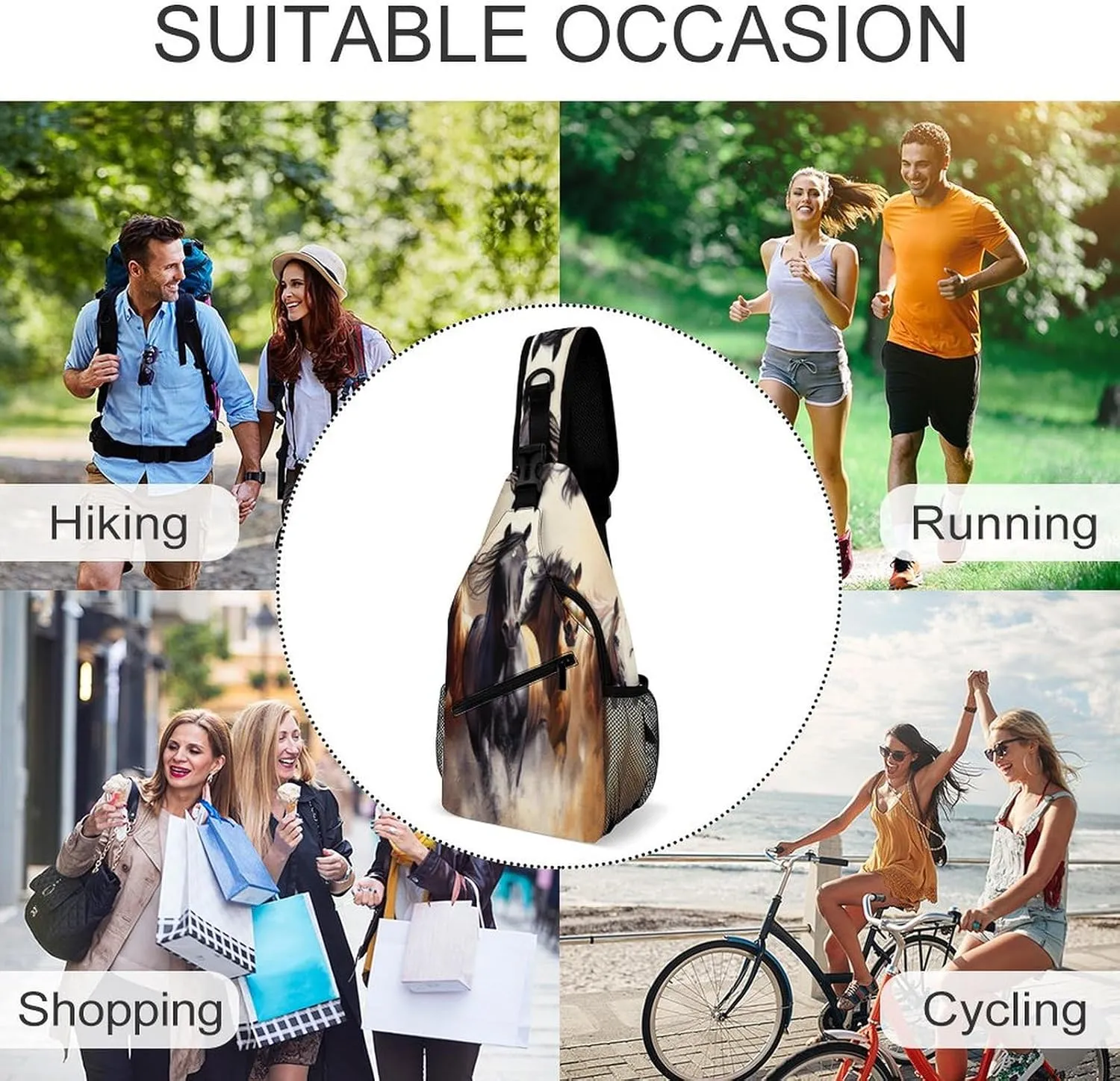 Men & Women Gym Bags Sack Daypack Outdoor Backpack, for Wild Animal Horses Painting Sling Bag Backpack Rope Bag for Business Travel Hiking - Unbalance Camera Case