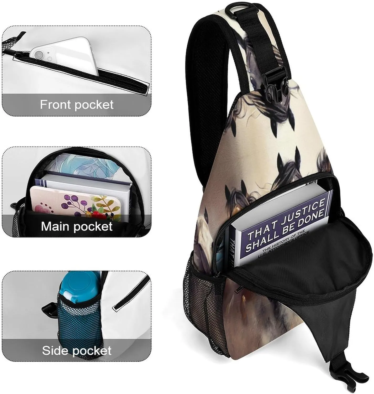 Men & Women Gym Bags Sack Daypack Outdoor Backpack, for Wild Animal Horses Painting Sling Bag Backpack Rope Bag for Business Travel Hiking - Unbalance Camera Case