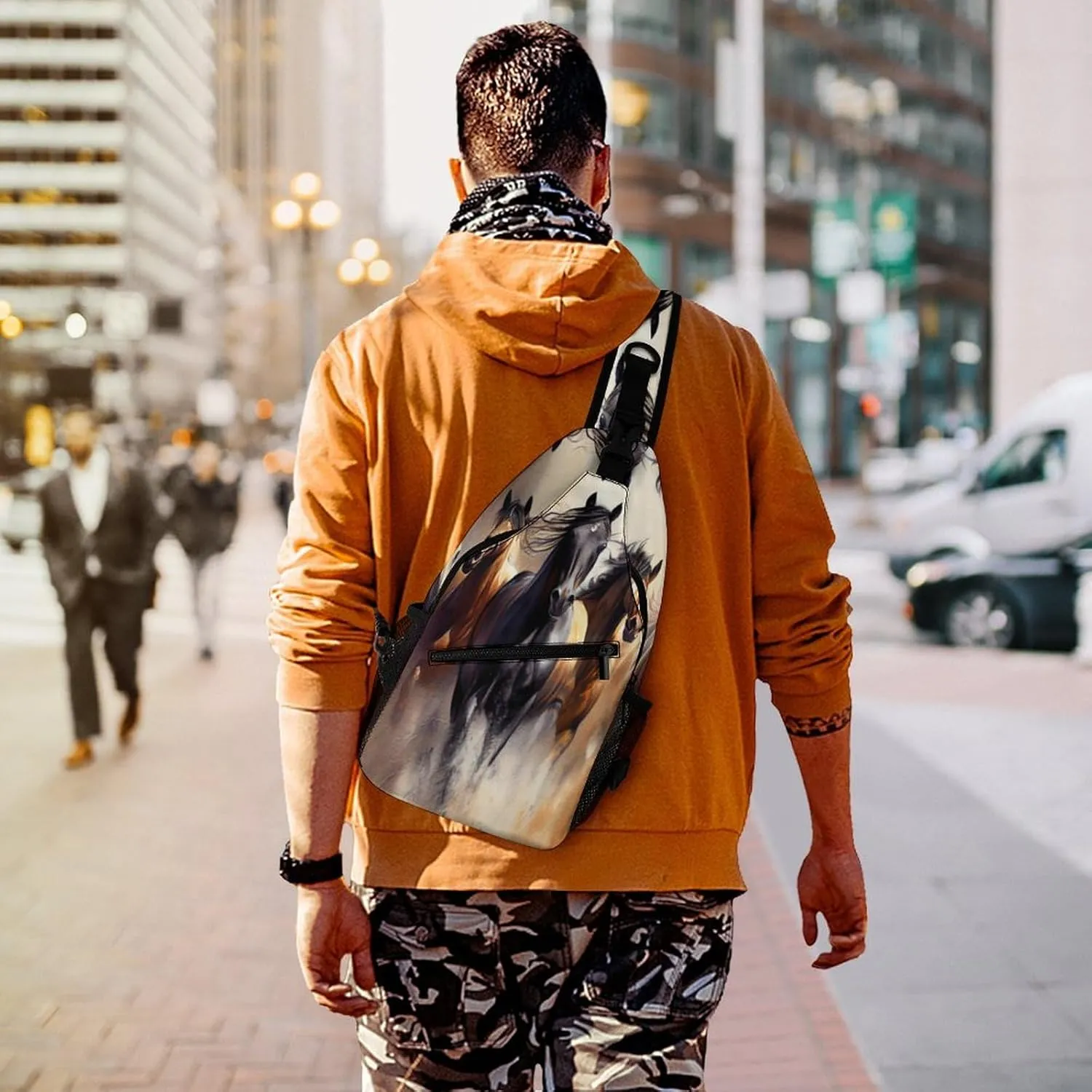 Men & Women Gym Bags Sack Daypack Outdoor Backpack, for Wild Animal Horses Painting Sling Bag Backpack Rope Bag for Business Travel Hiking - Unbalance Camera Case