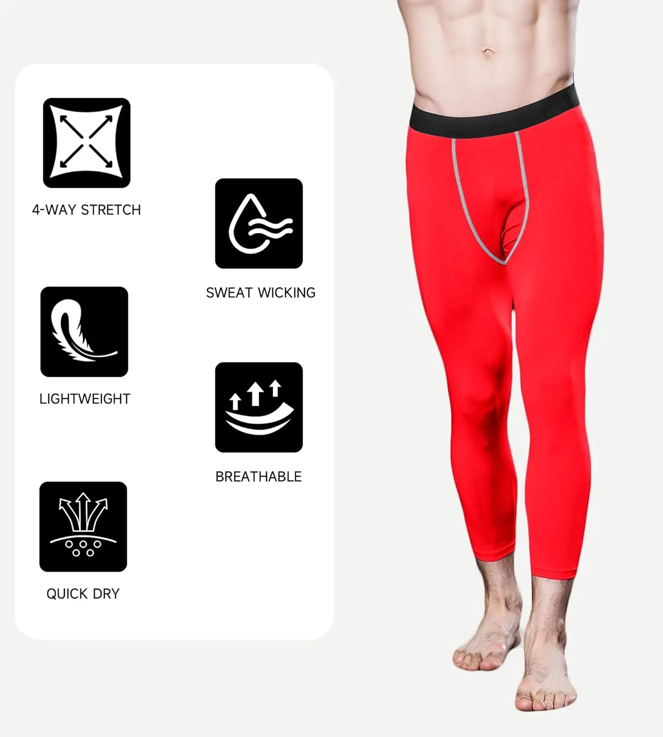 Men's 3/4 Compression Pants Athletic Basketball Leggings Tights Cool Dry Capri Active Gym Base Layer with Pockets