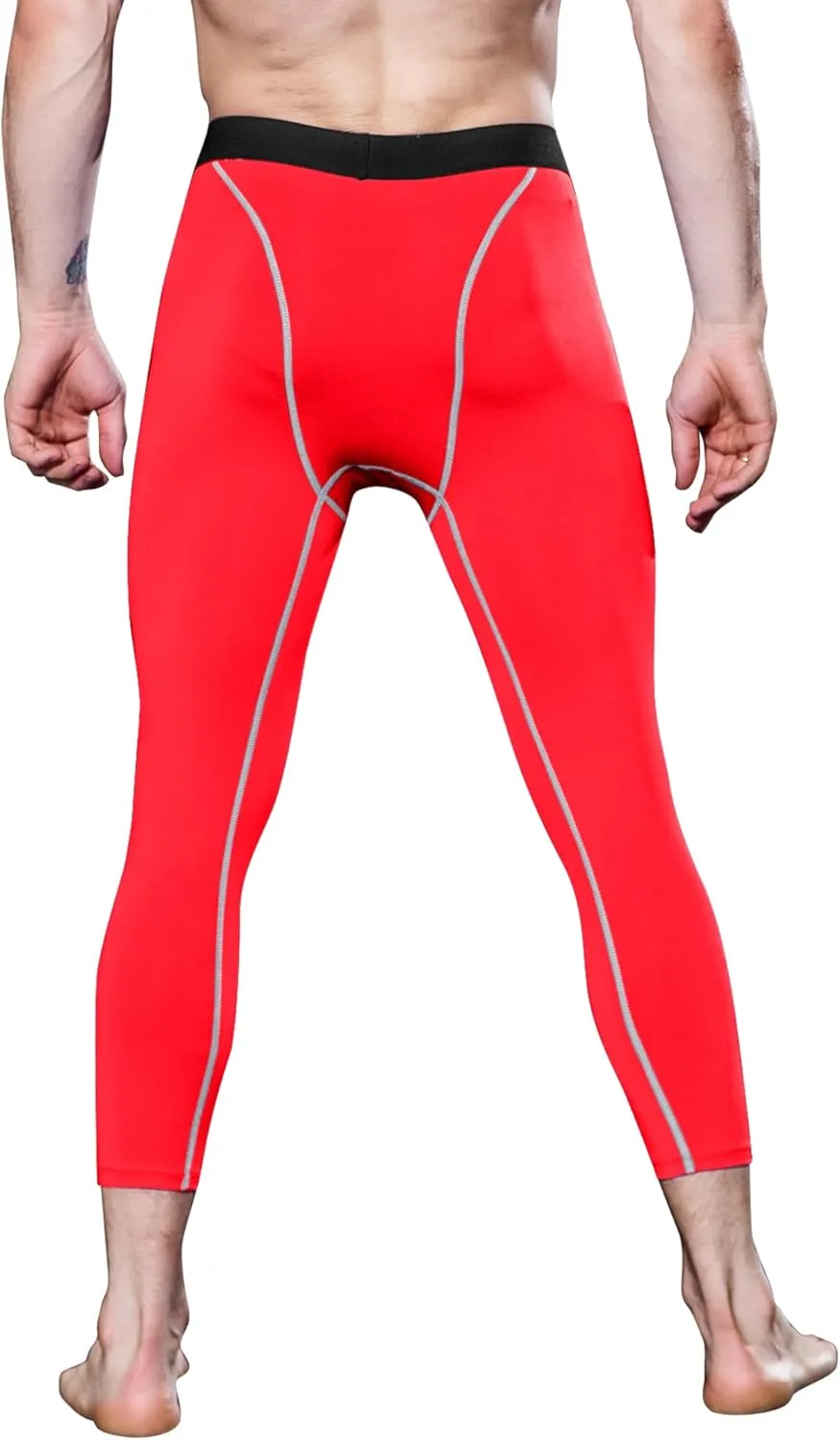 Men's 3/4 Compression Pants Athletic Basketball Leggings Tights Cool Dry Capri Active Gym Base Layer with Pockets