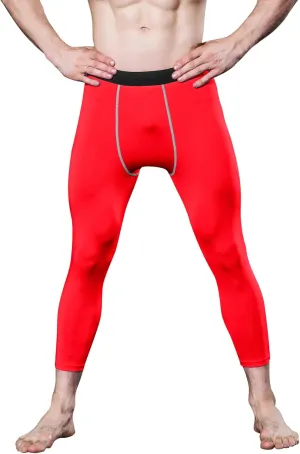 Men's 3/4 Compression Pants Athletic Basketball Leggings Tights Cool Dry Capri Active Gym Base Layer with Pockets