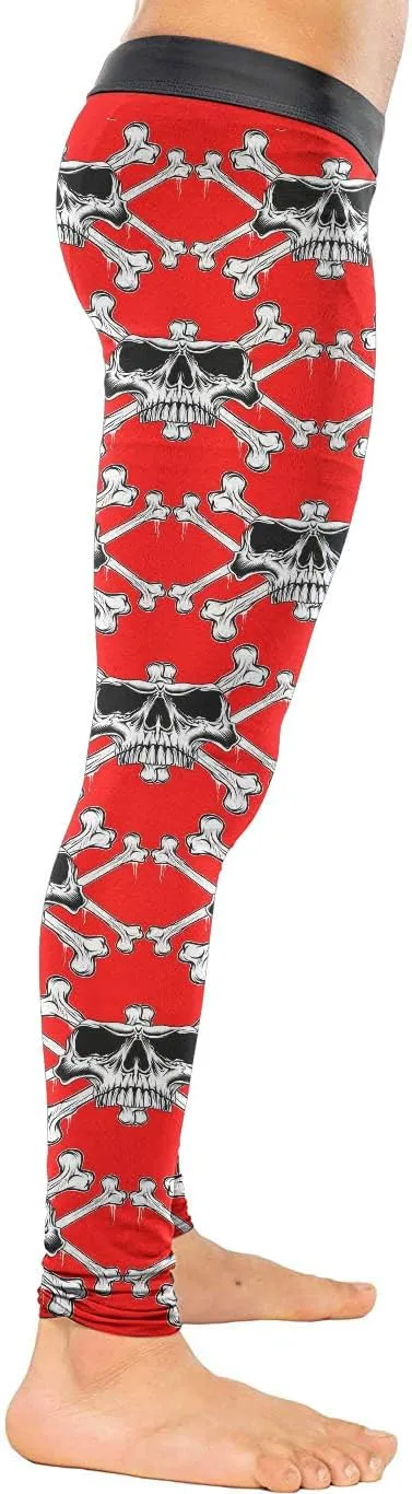 Men's BJJ Spats Skull Printed Leggings Tights, Compression Pants for Multi-Sport