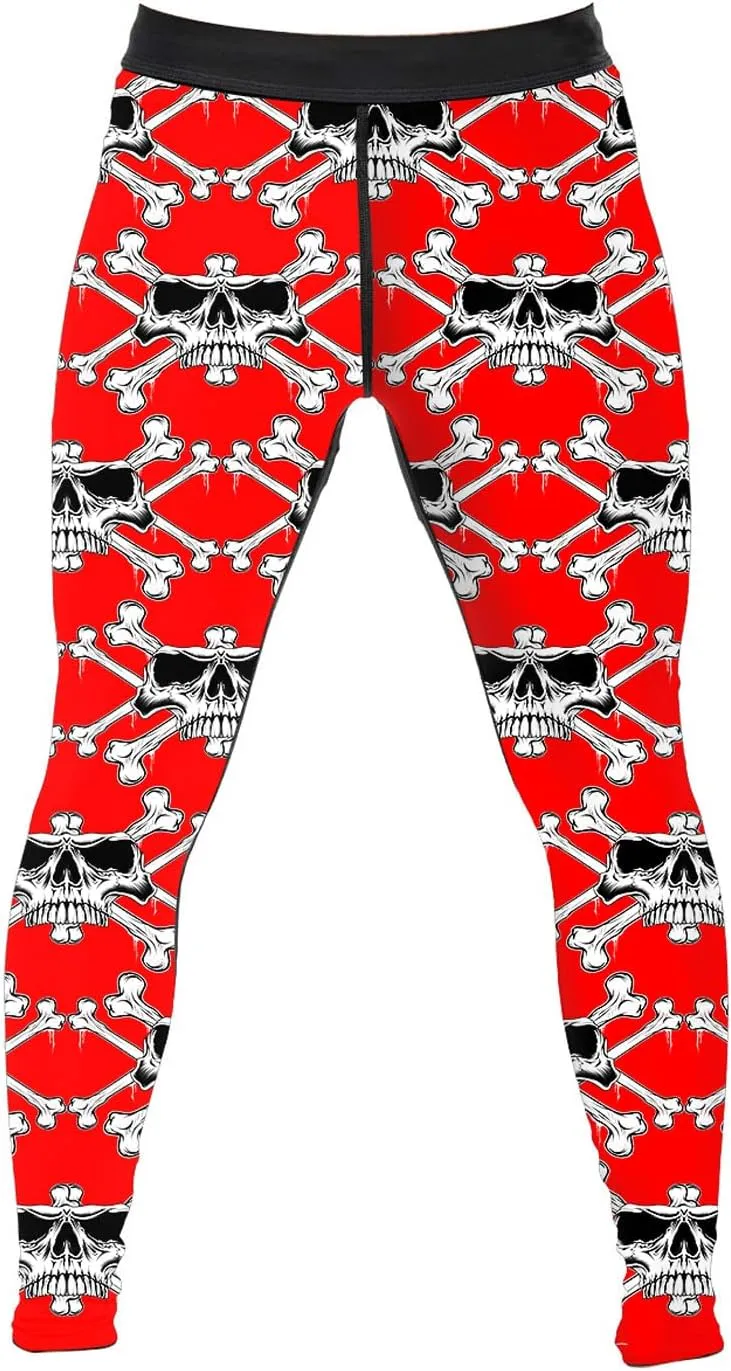 Men's BJJ Spats Skull Printed Leggings Tights, Compression Pants for Multi-Sport
