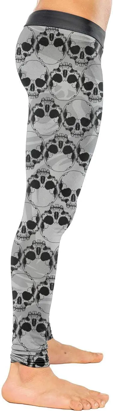 Men's BJJ Spats Skull Printed Leggings Tights, Compression Pants for Multi-Sport