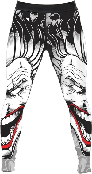 Men's BJJ Spats Skull Printed Leggings Tights, Compression Pants for Multi-Sport