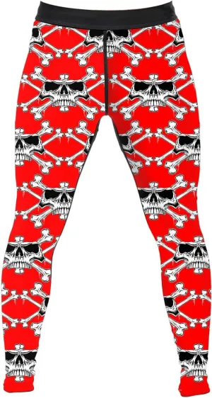 Men's BJJ Spats Skull Printed Leggings Tights, Compression Pants for Multi-Sport