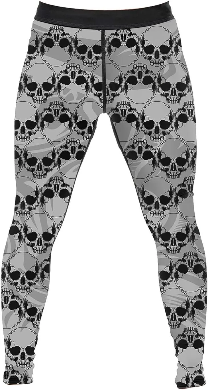 Men's BJJ Spats Skull Printed Leggings Tights, Compression Pants for Multi-Sport