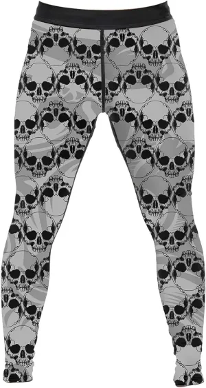 Men's BJJ Spats Skull Printed Leggings Tights, Compression Pants for Multi-Sport