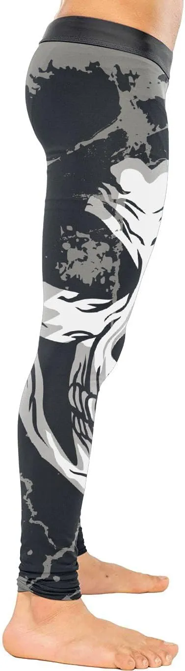 Men's BJJ Spats Skull Printed Leggings Tights, Compression Pants for Multi-Sport