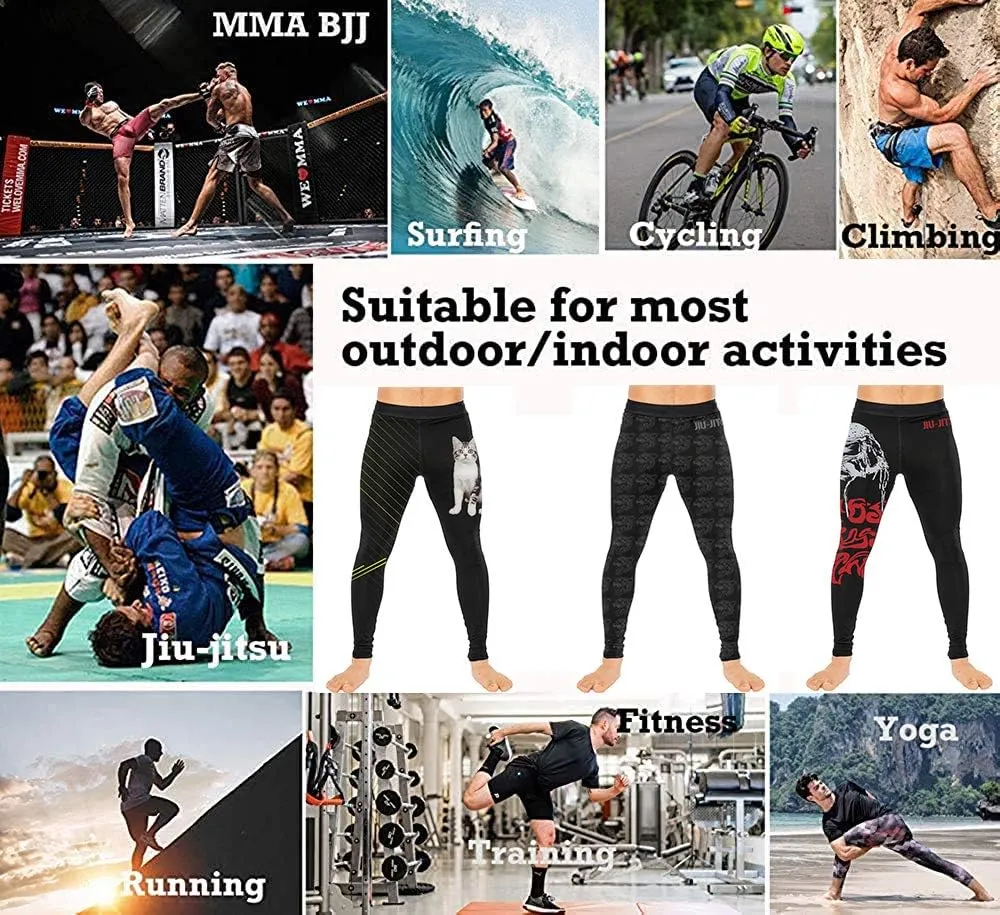 Men's BJJ Spats Skull Printed Leggings Tights, Compression Pants for Multi-Sport