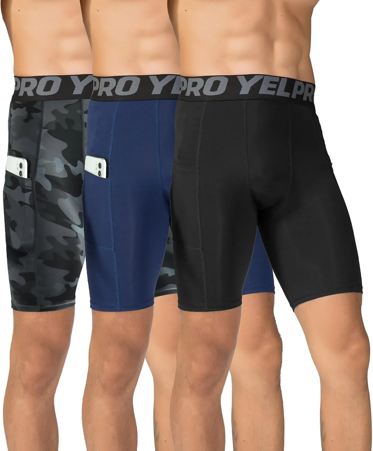 Men’s Compression Shorts with Pocket 1/3 Pack- Running Athletic Workout Underwear Shorts Spandex Sport Tight Shorts