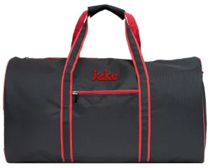 Mens Duffle Travel Bag Personalized Travel Duffle Black with Red Trim