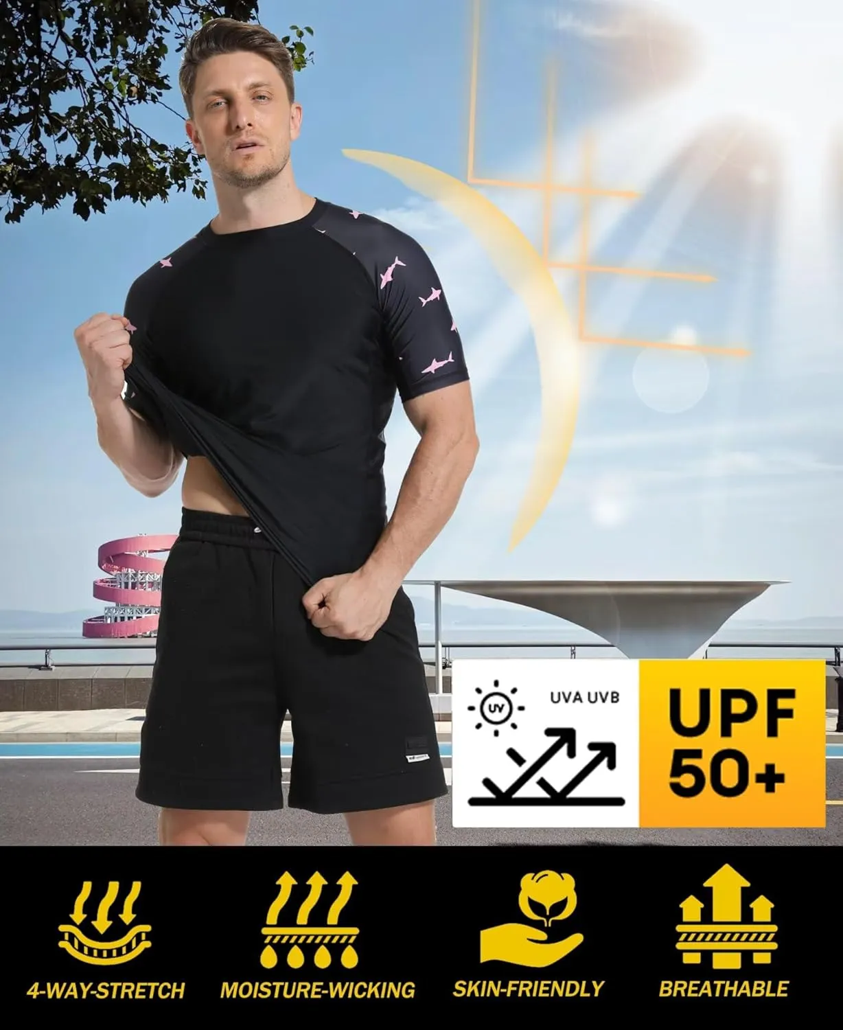 Men's Rash Guard T-Shirts UPF 50  Baselayer Short Sleeve Skins Compression Performance Fit Tee