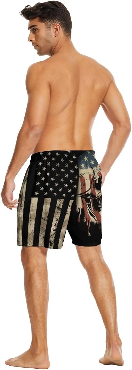Mens Swim Trunks with Compression Liner 7 Inch Board Shorts Men Bathing Suit 2 in 1 Quick Dry Beach Swimsuits