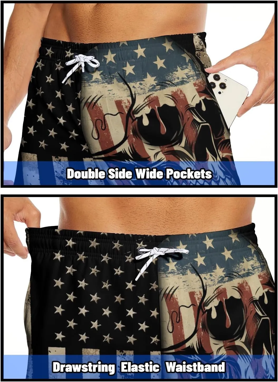 Mens Swim Trunks with Compression Liner 7 Inch Board Shorts Men Bathing Suit 2 in 1 Quick Dry Beach Swimsuits