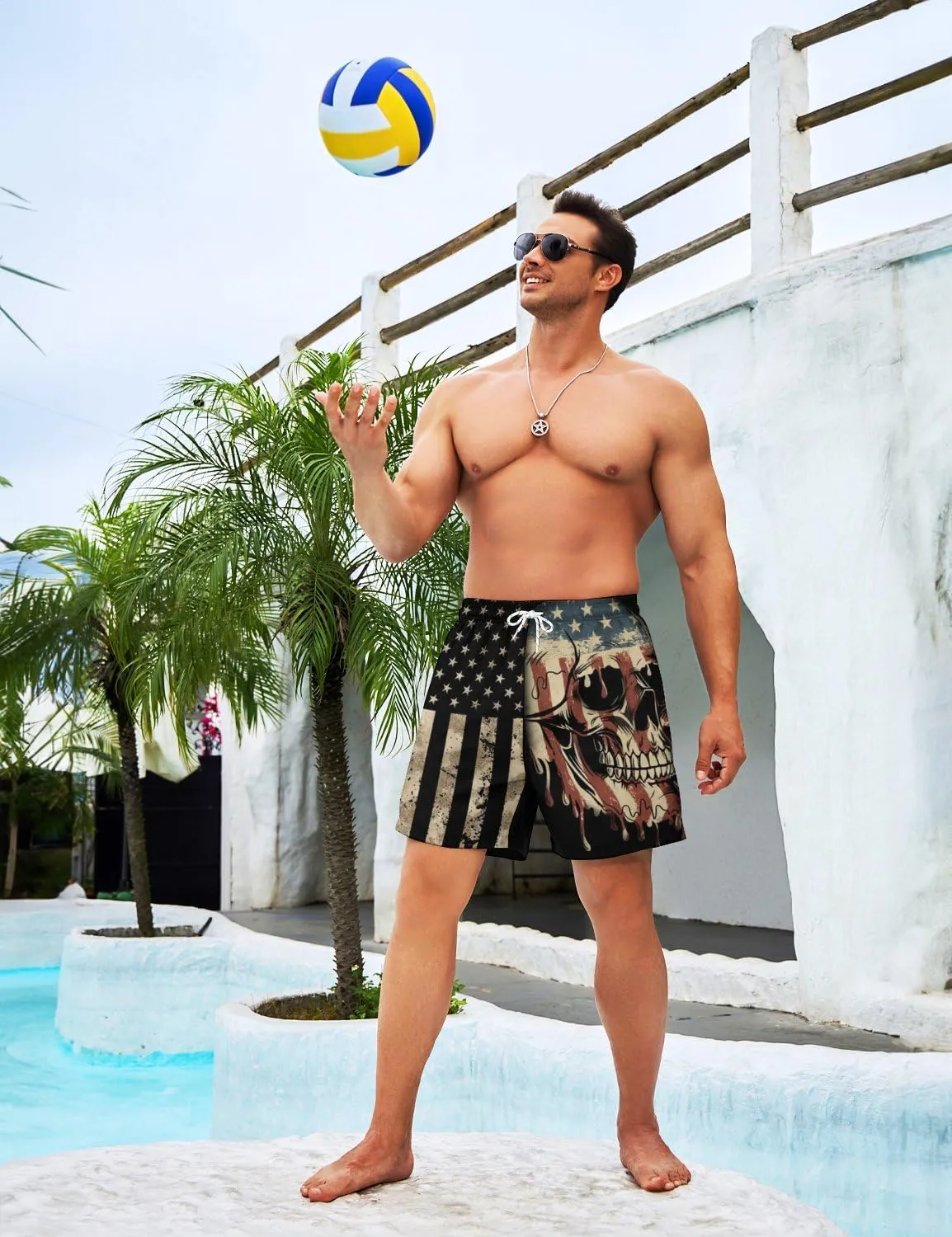 Mens Swim Trunks with Compression Liner 7 Inch Board Shorts Men Bathing Suit 2 in 1 Quick Dry Beach Swimsuits
