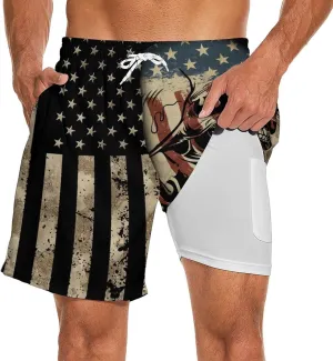 Mens Swim Trunks with Compression Liner 7 Inch Board Shorts Men Bathing Suit 2 in 1 Quick Dry Beach Swimsuits