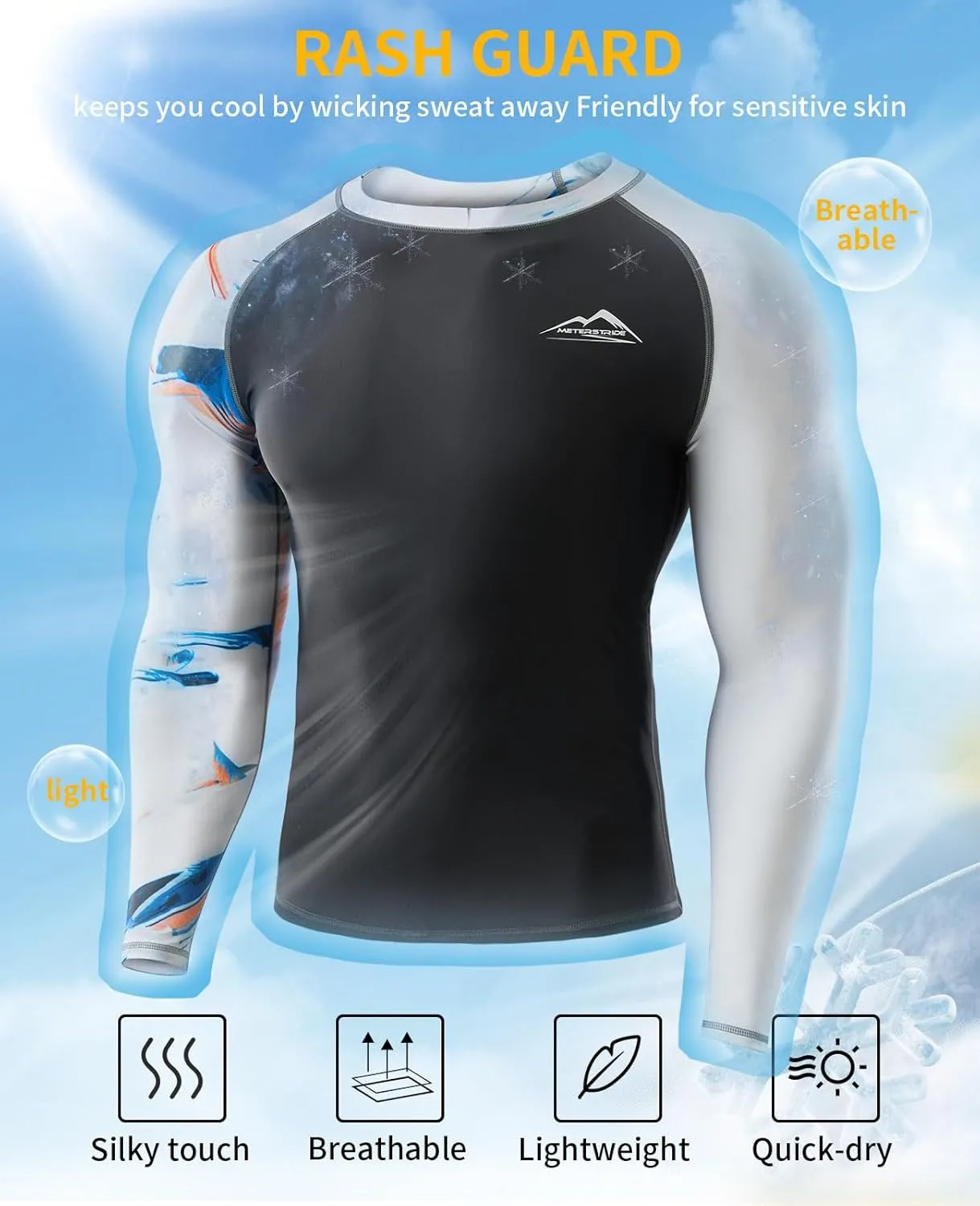 Men’s UPF 50  Sun Protection Long Sleeve Rash Guard Swim Shirts