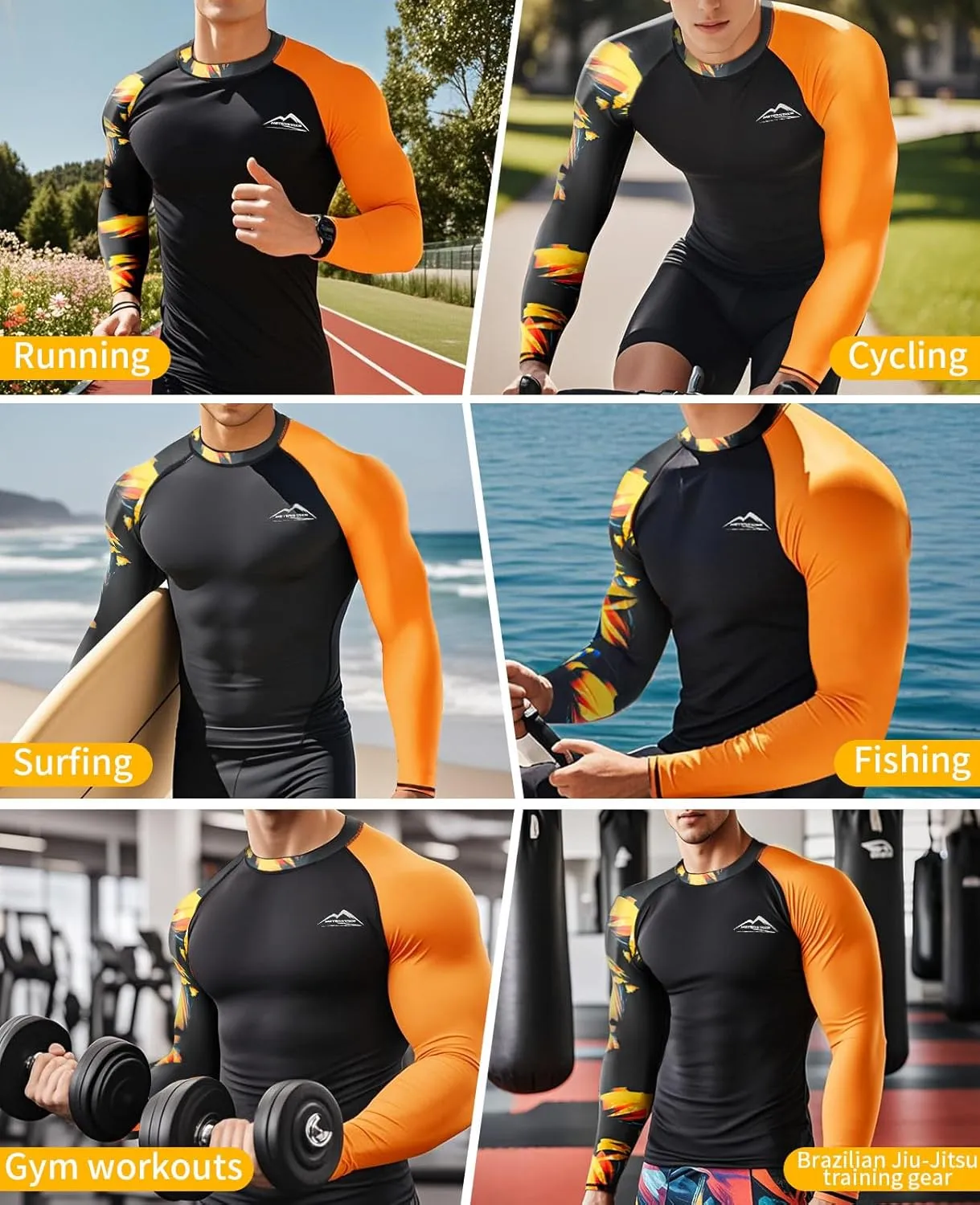Men’s UPF 50  Sun Protection Long Sleeve Rash Guard Swim Shirts