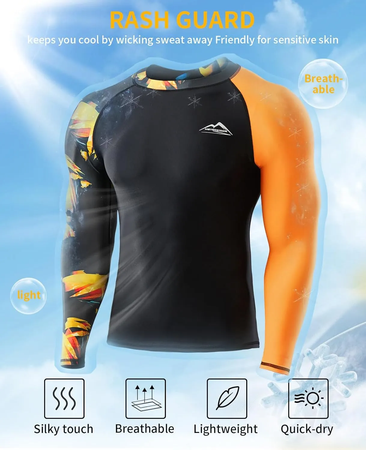 Men’s UPF 50  Sun Protection Long Sleeve Rash Guard Swim Shirts