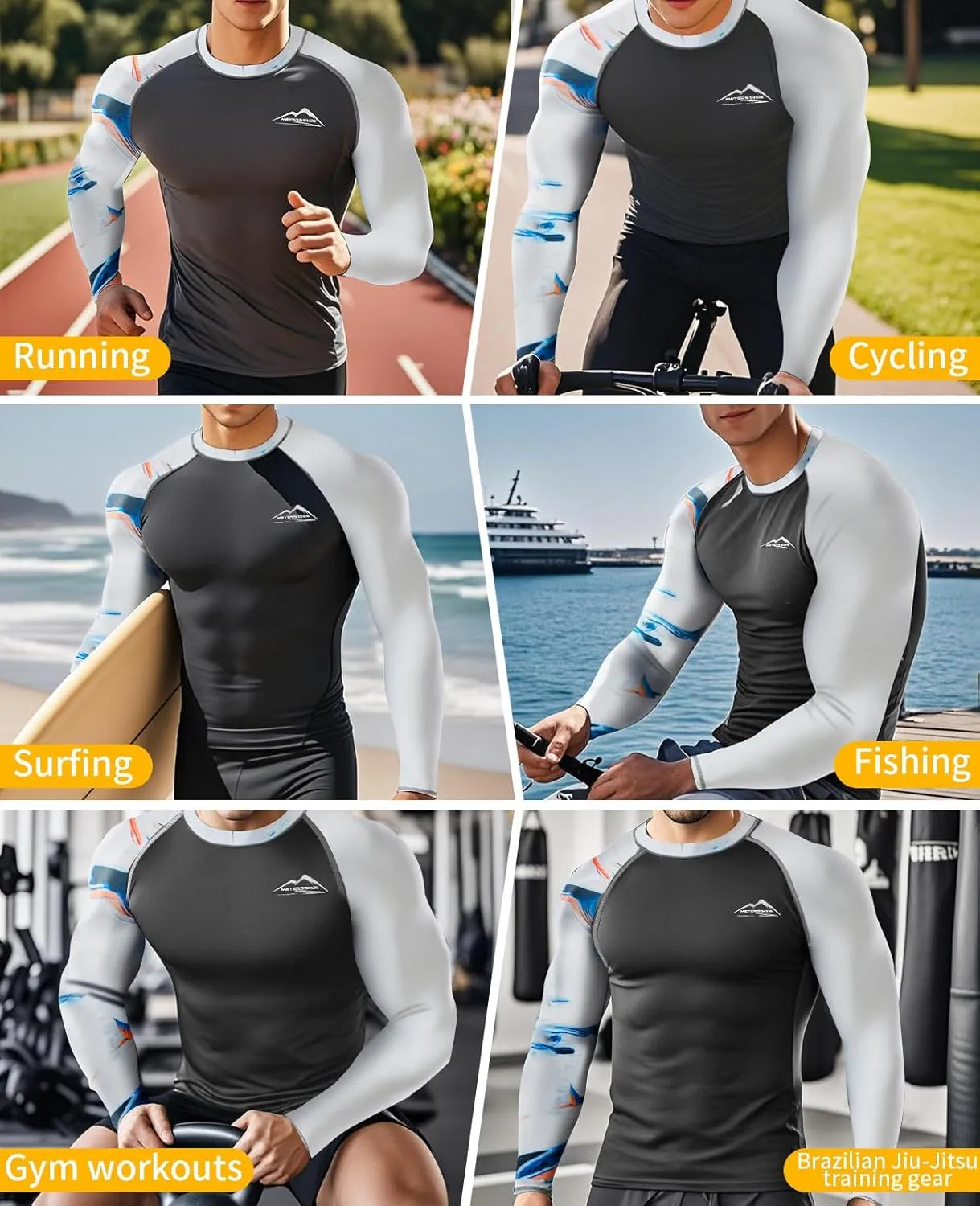 Men’s UPF 50  Sun Protection Long Sleeve Rash Guard Swim Shirts