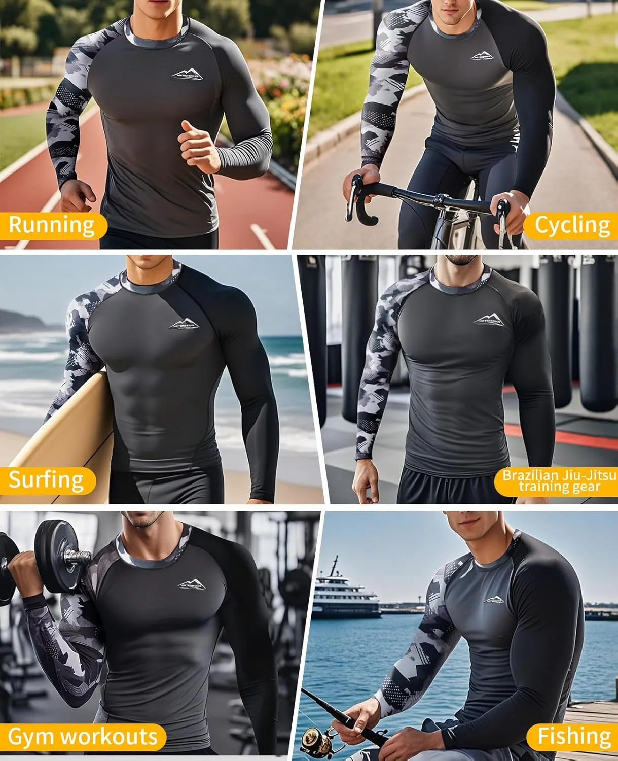 Men’s UPF 50  Sun Protection Long Sleeve Rash Guard Swim Shirts