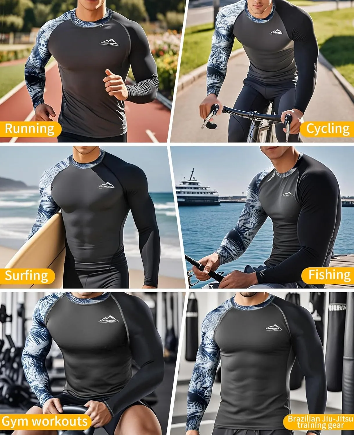 Men’s UPF 50  Sun Protection Long Sleeve Rash Guard Swim Shirts