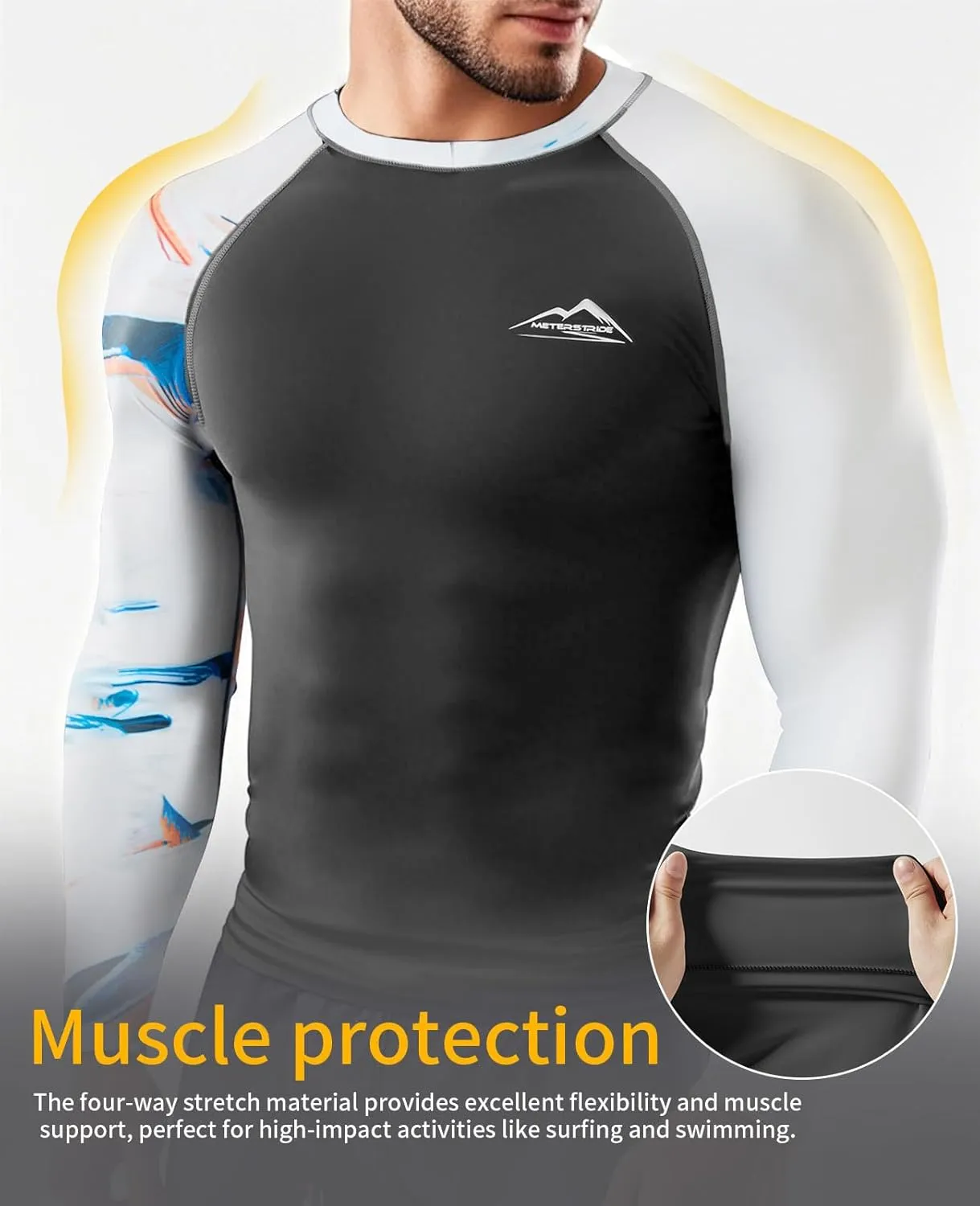 Men’s UPF 50  Sun Protection Long Sleeve Rash Guard Swim Shirts