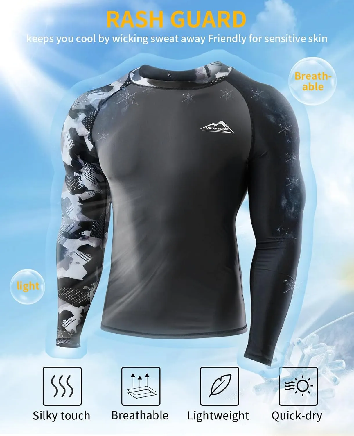 Men’s UPF 50  Sun Protection Long Sleeve Rash Guard Swim Shirts