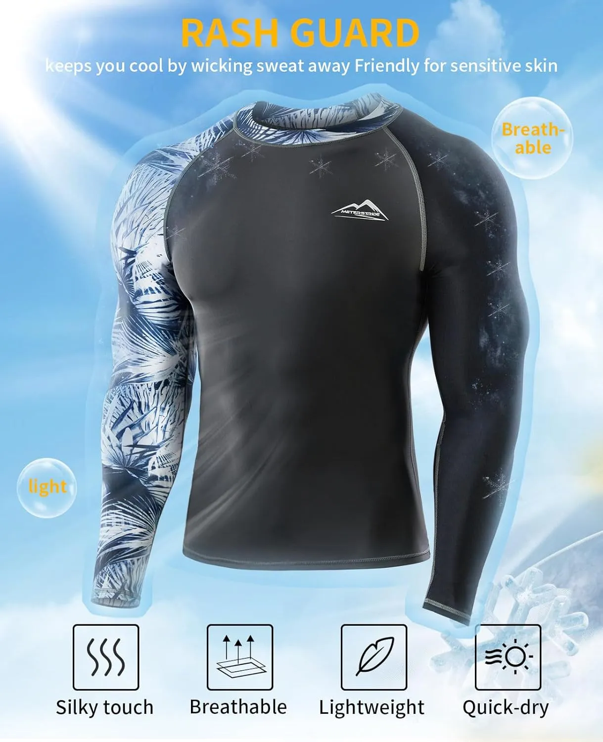 Men’s UPF 50  Sun Protection Long Sleeve Rash Guard Swim Shirts