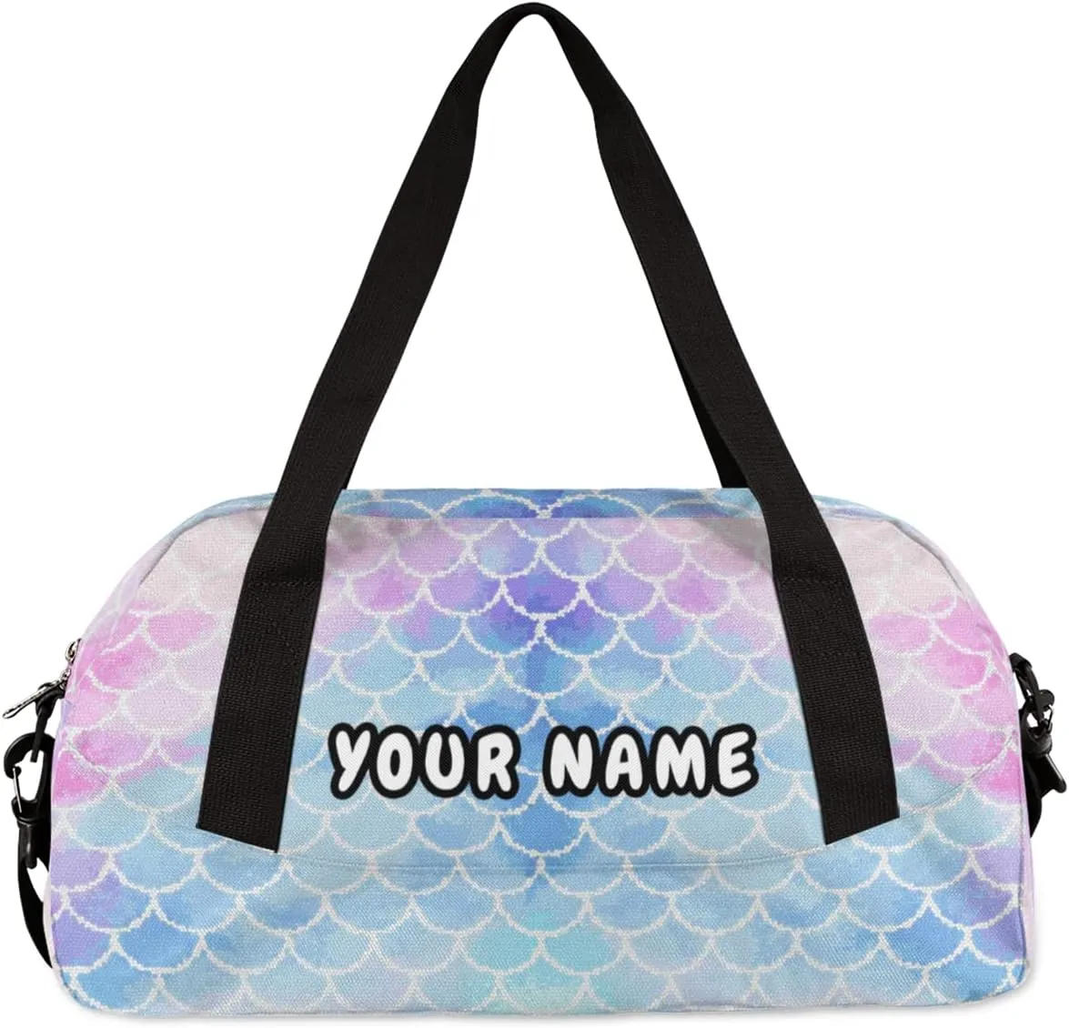 Mermaid Fish Scales Personalized Kids Duffel Bag for Girls, Mermaid Debris Custom Name Dance Bag Overnight Small Duffel Bag Carry On Weekend Sports Travel Bag for School Practice Gymnastics Ballet