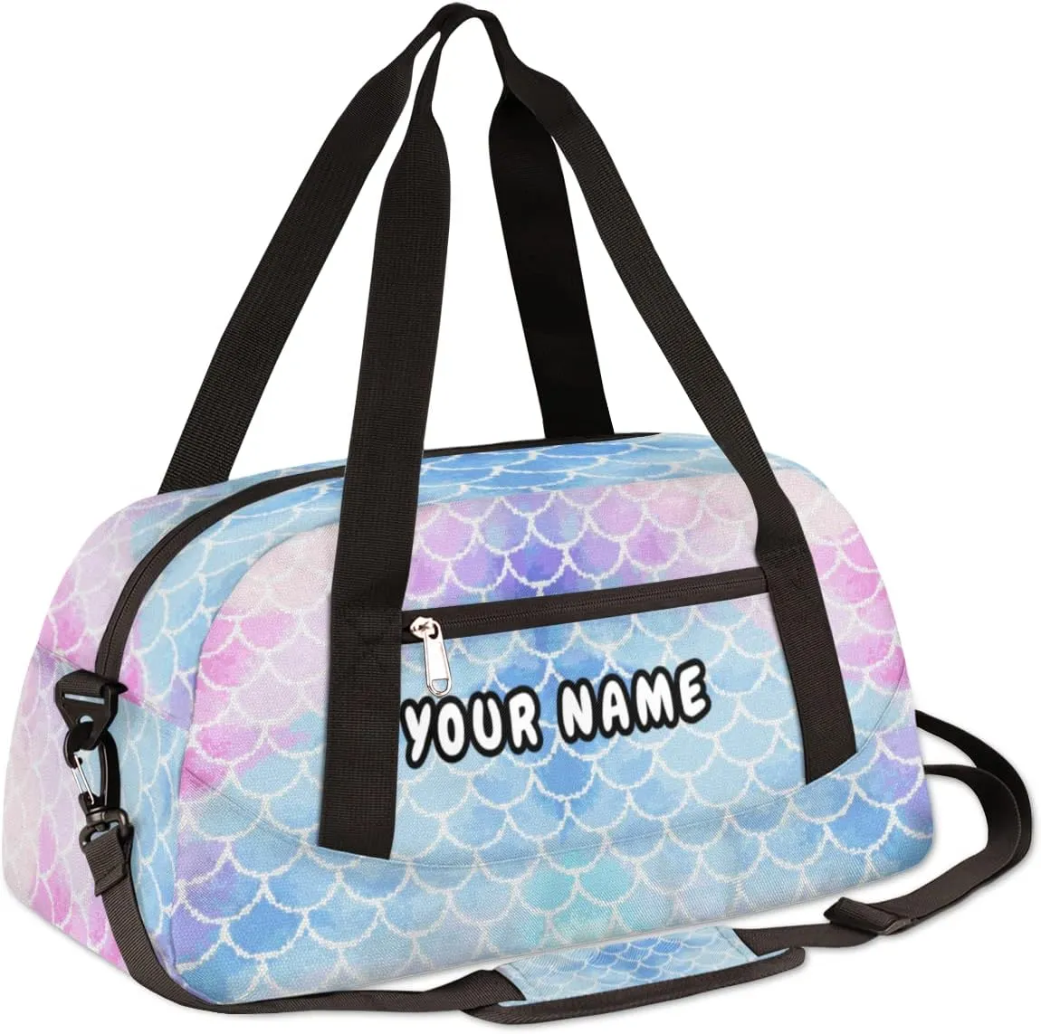 Mermaid Fish Scales Personalized Kids Duffel Bag for Girls, Mermaid Debris Custom Name Dance Bag Overnight Small Duffel Bag Carry On Weekend Sports Travel Bag for School Practice Gymnastics Ballet