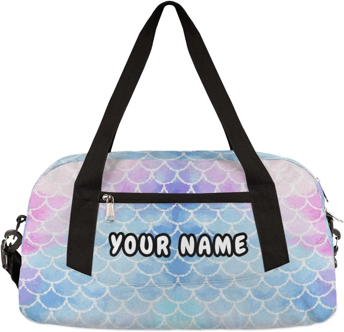 Mermaid Fish Scales Personalized Kids Duffel Bag for Girls, Mermaid Debris Custom Name Dance Bag Overnight Small Duffel Bag Carry On Weekend Sports Travel Bag for School Practice Gymnastics Ballet